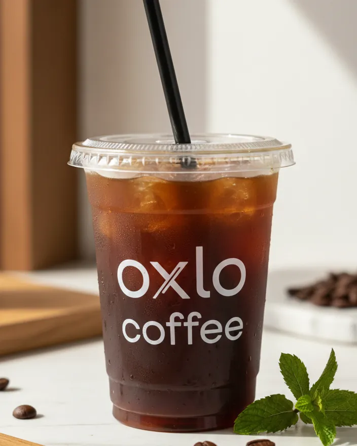 Iced americano handed through the Oxlo service window
